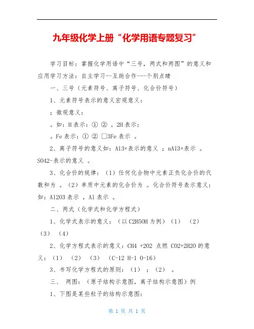 九年级化学上册“化学用语专题复习”