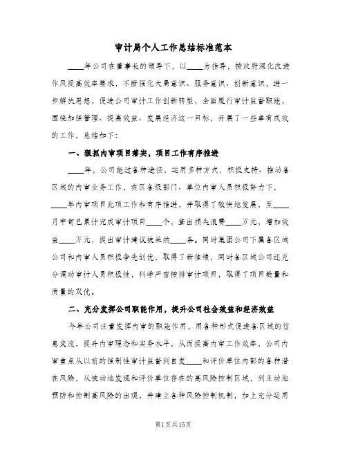 2023年审计局个人工作总结标准范本(四篇)