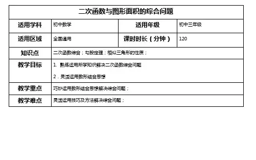 初三数学 二次函数与图形面积的综合问题教案