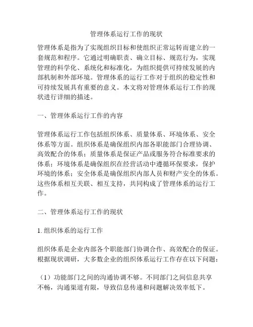 管理体系运行工作的现状