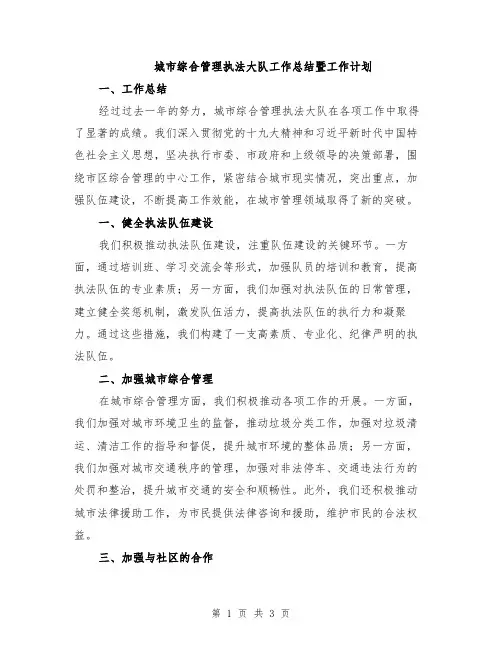城市综合管理执法大队工作总结暨工作计划