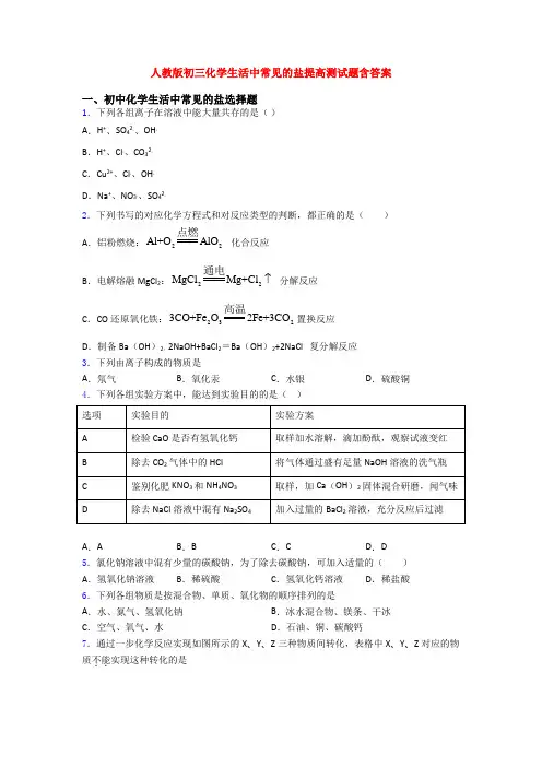 人教版初三化学生活中常见的盐提高测试题含答案