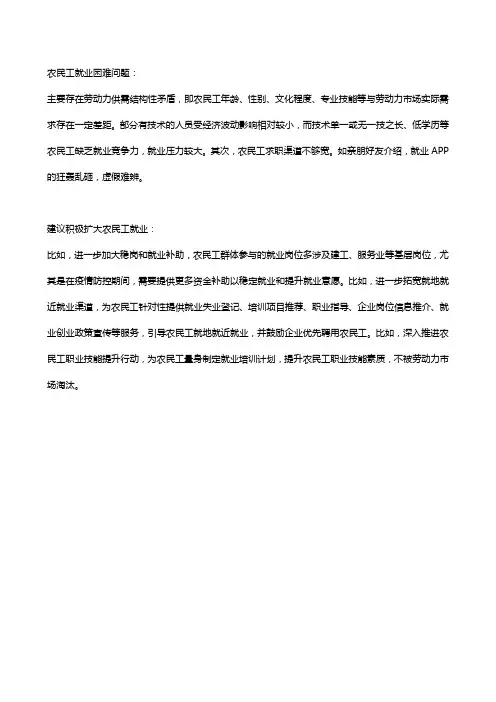 农民工就业问题及建议