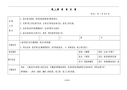 幼儿园小班周活动计划表