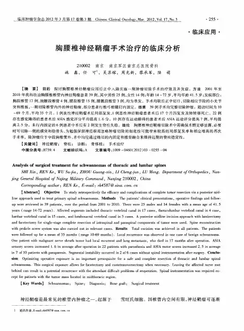 胸腰椎神经鞘瘤手术治疗的临床分析