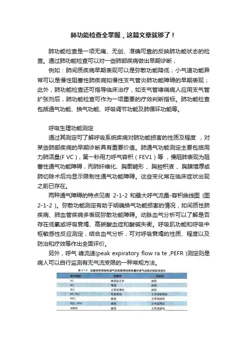 肺功能检查全掌握，这篇文章就够了！
