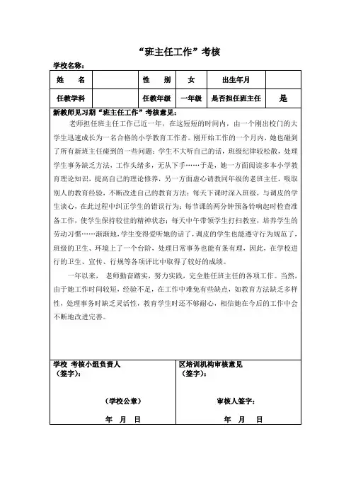 班主任考核表格