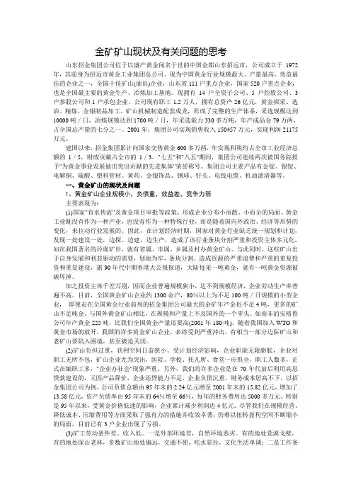 金矿矿山现状及有关问题的思考