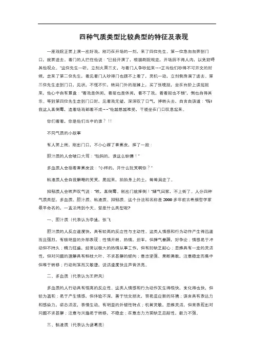 7-1.253  四种气质类型比较典型的特征及表现