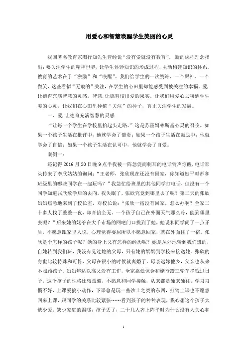 用爱心和智慧唤醒学生美丽的心灵——德育工作案例