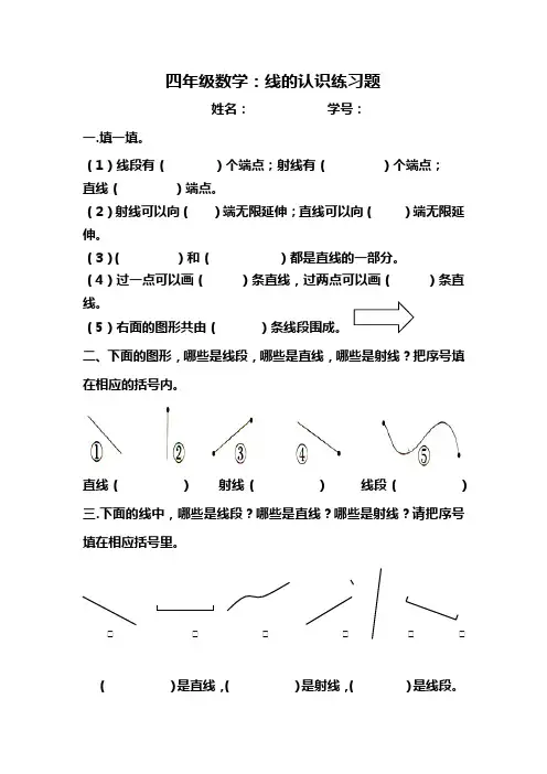 北师大版四年级数学上册线的认识练习题