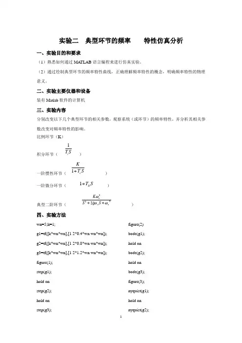 典型环节的频率    特性仿真分析