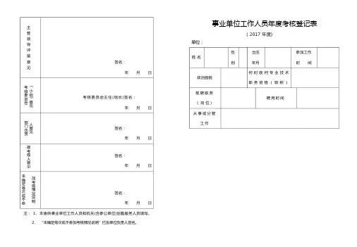 事业单位人员年度考核登记表(2017年度)