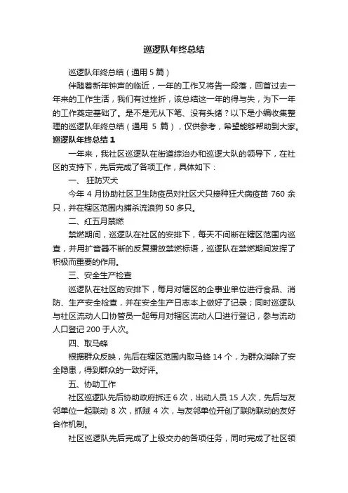 巡逻队年终总结（通用5篇）
