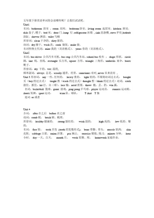 冀教版五年级下册英语单词你会读哪些呢