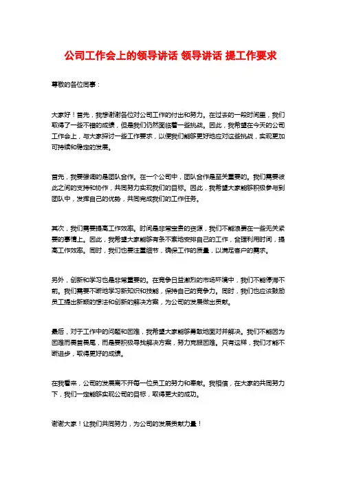 公司工作会上的领导讲话 领导讲话 提工作要求