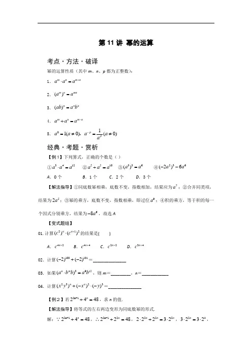 中考数学专题-幂的运算
