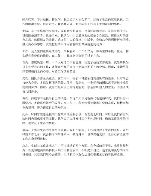 自己对生活工作的感想
