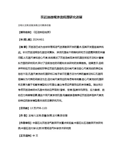 页岩油微观渗流机理研究进展