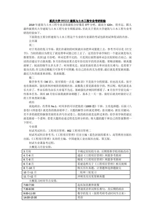 2021重庆大学085213建筑与土木工程专业考研经验