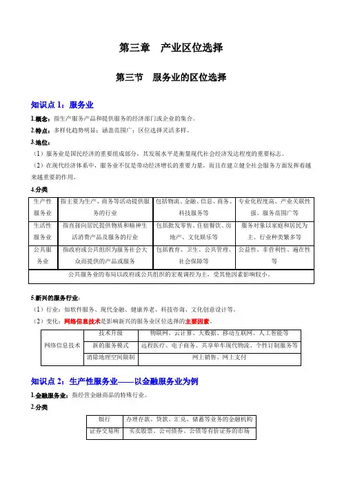 《服务业的区位选择》知识清单
