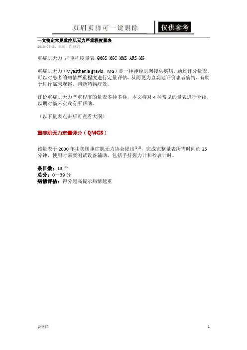 一文搞定常见重症肌无力严重程度量表(表格借鉴)