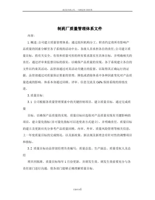 制药厂质量管理体系文件