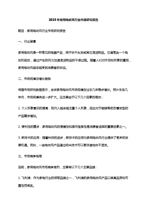 2023年家用电吹风行业市场研究报告