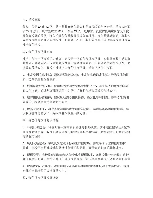 毽球特色学校申请报告