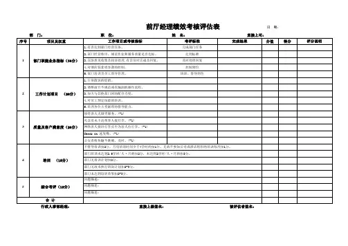 前厅经理绩效考评表