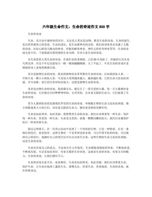 六年级生命作文：生命的奇迹作文800字