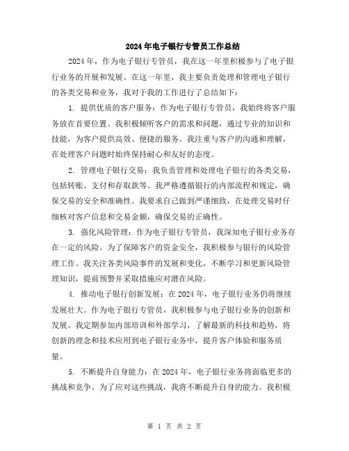 2024年电子银行专管员工作总结