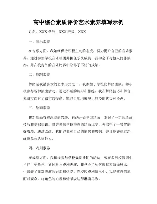 高中综合素质评价艺术素养填写示例