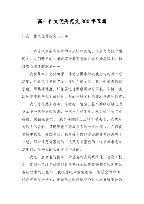 高一作文优秀范文800字五篇