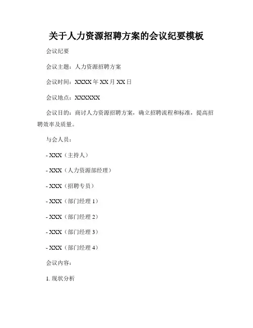 关于人力资源招聘方案的会议纪要模板