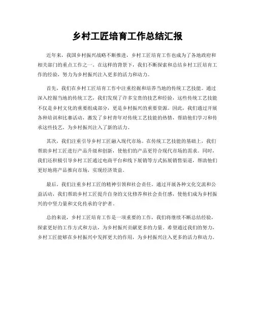 乡村工匠培育工作总结汇报