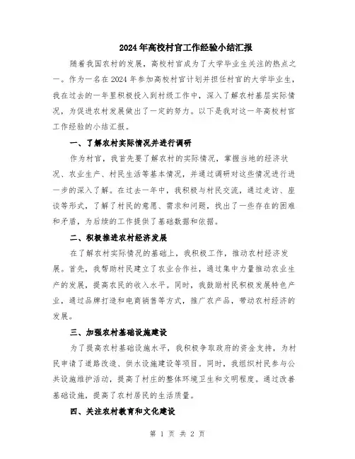 2024年高校村官工作经验小结汇报