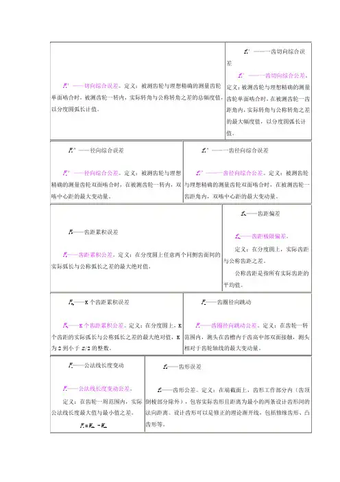 齿轮偏差的一些定义