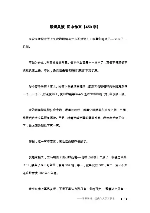 眼镜风波 初中作文【450字】