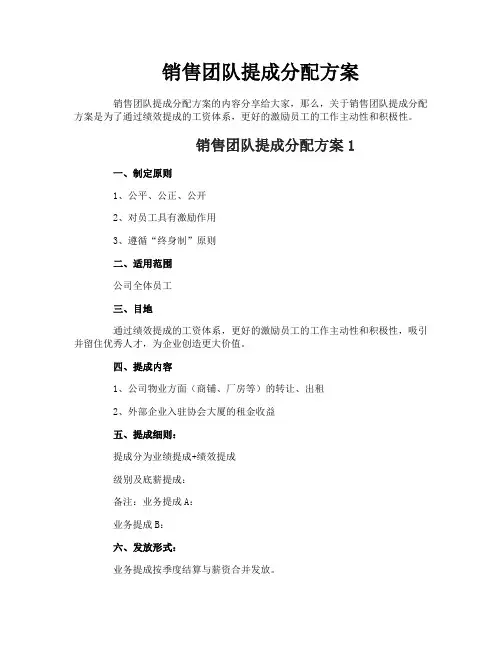 销售团队提成分配方案