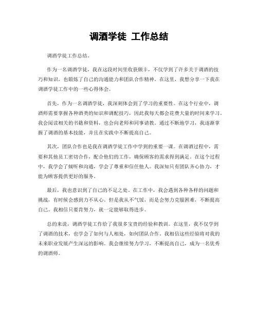 调酒学徒 工作总结