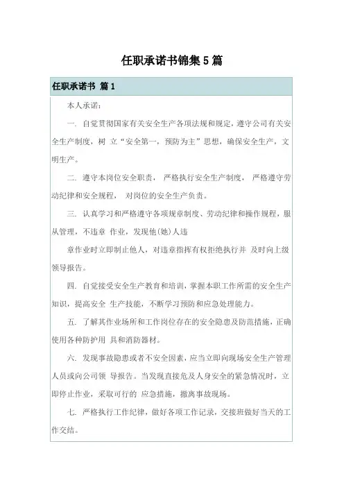 任职承诺书锦集5篇
