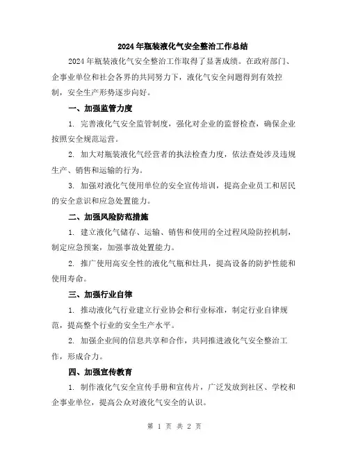 2024年瓶装液化气安全整治工作总结