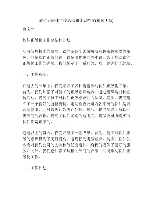 软件正版化工作总结和计划范文(精选3篇)