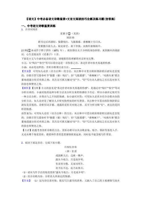 【语文】中考必备语文诗歌鉴赏+文言文阅读技巧全解及练习题(含答案)
