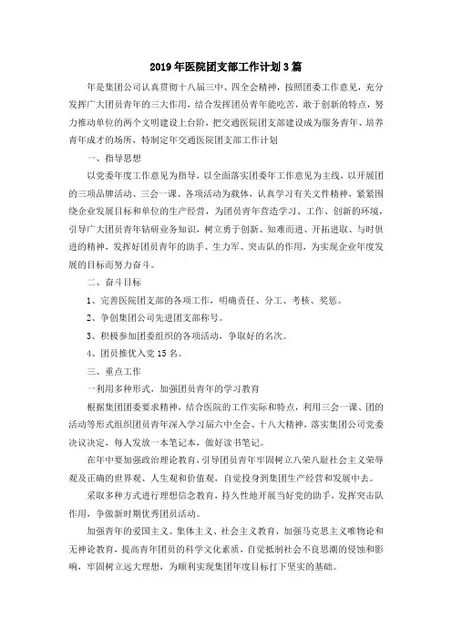 最新-2019年医院团支部工作计划3篇 精品