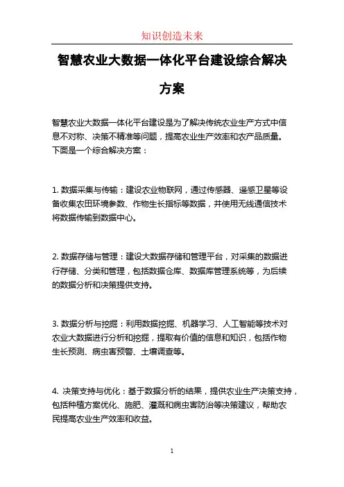 智慧农业大数据一体化平台建设综合解决方案