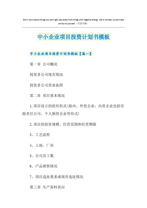 中小企业项目投资计划书模板