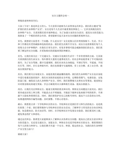 安全主题班会初一