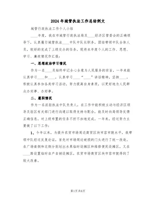 2024年城管执法工作总结例文（2篇）